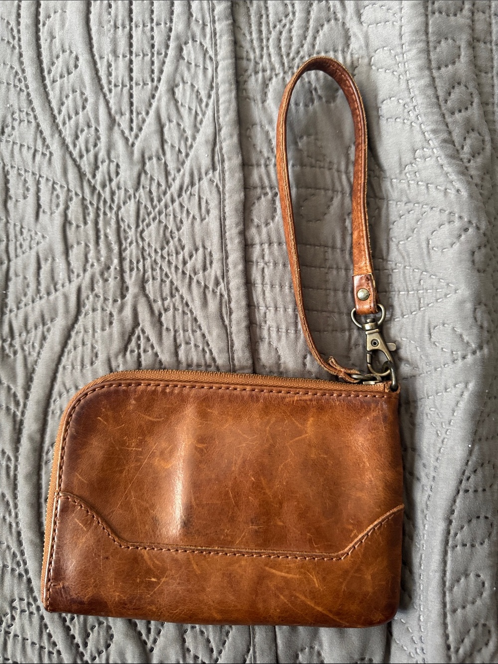 Frye cognac leather wristlet clutch with strap - Picture 6 of 6